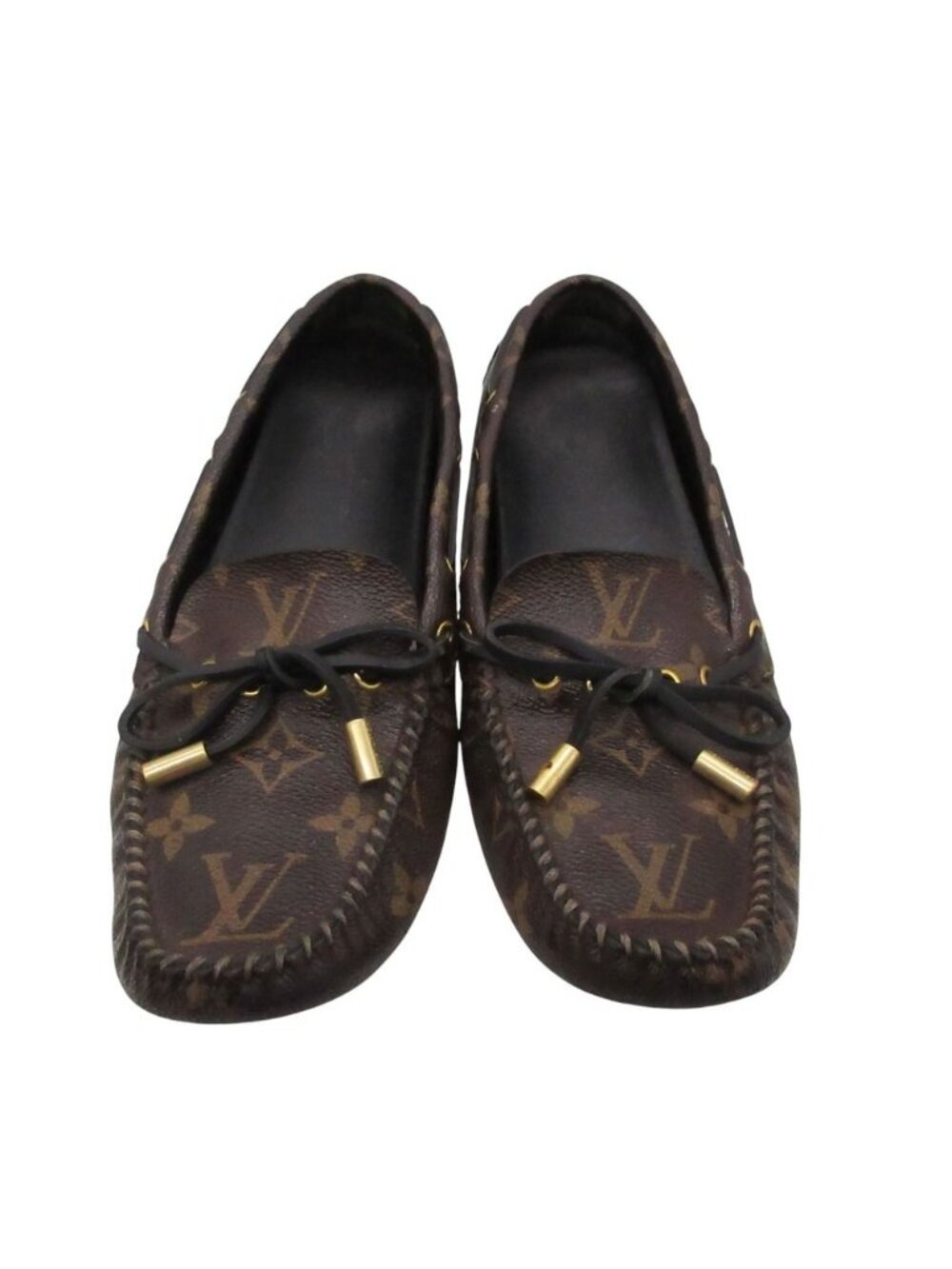 Louis Vuitton Moccasins Arizona Line Monogram Leather Ribbon Driving Shoes Flat - Picture 1 of 10